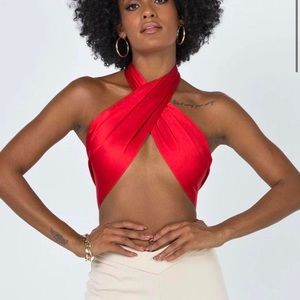 Princess Polly red satin wrap top